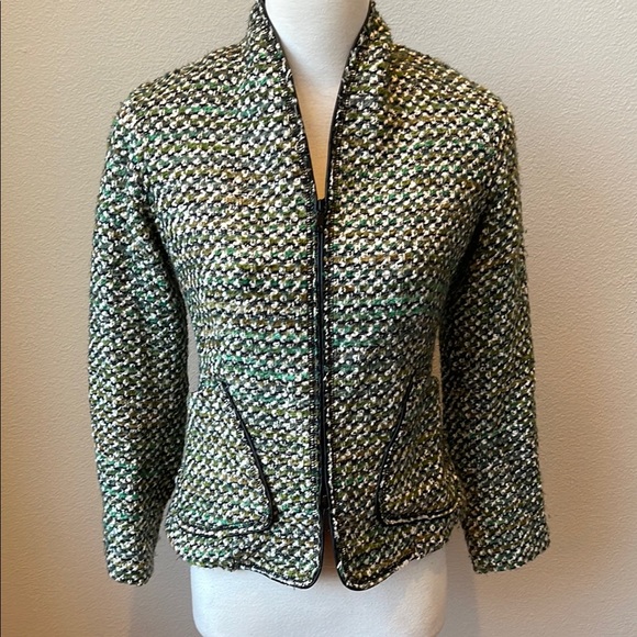 Lafayette 148 New York Green and Black Blazer Structured Tweed